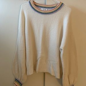 Madewell Cream Sweater with Rainbow Trim